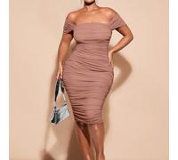 Robe d'été grande taille pour le printemps et l'été, robe de plage, robe de mariée invitée, robe à épaules dénudées et froncée, robes d'anniversaire pour femmes 0XL,1XL,2XL,3XL,4XL,5XLTissu tricoté