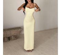 Robe d'été jaune pour femme, robe minimaliste dos nu à bretelles, convient pour le carnaval, les rendez-vous, les fêtes, les vacances et les mariages à la plage en automne L,M,S,XS,XXSTie dyeTissu tri