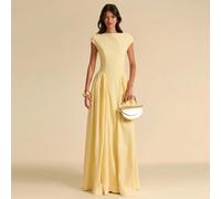 Robe d'été jaune unie à manches courtes, taille ajustée, coupe évasée, élégante et vintage. Robe d'anniversaire, de thé, de brunch, de rentrée scolaire, de banquet, de fête L,M,S,XL,XS,XXL,XXS,XXXL,XX