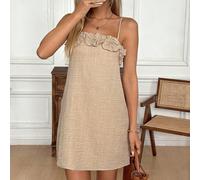 Robe d'été kaki élégante et unique pour tea party et vacances, robe trapèze à volants 3D floraux pour femmes, tenue bohème décontractée de plage de haute qualité L,M,S,XLUnicoloreTissu tissé