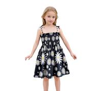 Robe d'été légère à bretelles avec imprimé floral pour bébé fille avec bandes réglables pour la plage et les loisirs, Noir , 3-4 ans