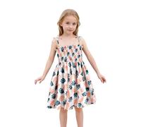 Robe d'été légère à bretelles avec imprimé floral pour bébé fille avec bandes réglables pour la plage et les tenues décontractées, Orange, 3-4 ans