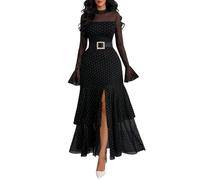 Robe d'été légère et aérée pour femme avec décolleté haut ouverture latérale ajustée au corps brillante élégante Robe de soirée Robe d'été de plage Robe décontractée pour vacances, Noir , Medium