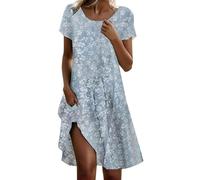 Robe d'été légère et aérée pour femme - Lignes A - Manches courtes - Longueur genou - Décontractée - Robe d'été décontractée - Robe d'été confortable - Coton bohème - Grandes tailles - Robe midi pour
