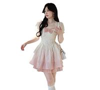 Robe d'été Lolita Kawaii Y2k Mini femme robe à manches courtes Vintage robe de soirée courte une pièce douce mode coréenne 2023 été Chic robe (Color : Mini Dress, Size : XL)