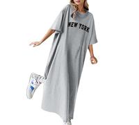 Robe d'été Longue Ample décontractée à imprimé Floral pour Femme t-Shirt Manches Courtes légère Confortable élégante Tendance Parfaite pour Les journées Chaudes Classique Vacances (Grey, XXXL)