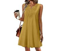 Robe d'été longue en lin pour femme - Sans manches - Col rond - Grande taille - Décontractée - Longue plage - En coton - Légère et élégante, or, M