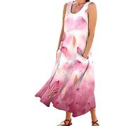 Robe D'été Longue pour Femme Chic Et Elegant Robe Longue Femme Maxi Imprimé Papillon d'Été Floral Grandes Tailles Boheme sans Manche avec Poches de Plage Cocktail l'été Grande Taille Robe de Priere