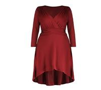 Robe d'été longue pour femme - Printemps et été - Décontractée - Taille haute - Sexy - Col en V - Couleur unie - Robe trapèze irrégulière à manches longues - Col en V - Robe ample pour femme, Rouge,