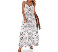 Robe d'été longue pour femme - Vacances 2025 - Imprimé Love Bicycle - Bretelles spaghetti - Robe de plage maxi, multicolore, Taille L