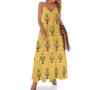 Robe d'été longue pour femme - Vacances 2025 - Robe d'été vintage colorée avec imprimé bougies spaghetti et bretelles spaghetti, multicolore, Taille M