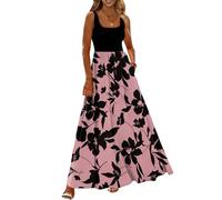 Robe d'Été Longue sans Manches pour Femme, Robe Imprimé Floral Décontractée Col Bateau Coton Respirant, Robe Fluide Mi-Mollet Grande Taille