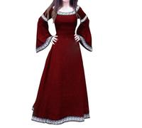 Robe d'été médiévale 2025 pour femmes, robe longue irrégulière à manches longues, robes d'invitées de mariage pour femmes, Rouge, L