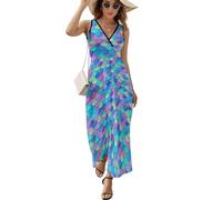 Robe d'été mi-longue sans manches pour femme 2025 avec imprimé écailles de poisson, bleu, violet, arc-en-ciel, robe longue décontractée, multicolore, Taille L