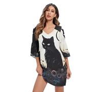 Robe d'été motif chat noir mignon imprimé hawaïen S-XXL, Chat noir mignon, M