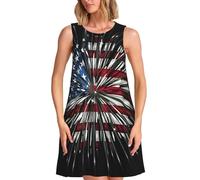 Robe d'été polyvalente sans manches avec imprimé drapeau américain et feu d'artifice pour femme, Noir, M