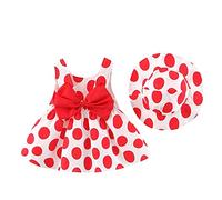 Robe d'été pour bébé fille de 6 à 12 mois - Sans manches - Robe de princesse - Robe d'anniversaire avec chapeau - Ornement nœud - Imprimé à pois - Robe cami mignonne - Robe décontractée, rouge, 70