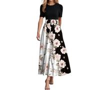Robe d'été pour femme 2025 avec imprimé floral - Design enveloppant - Ourlet à volants - Robe maxi en forme de A - Manches courtes - Pour une mode décontractée élégante, Rose clair, L