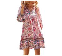 Robe d'été pour femme 2026 - Imprimé ample - Style bohème - Couleur unie, Rose, M