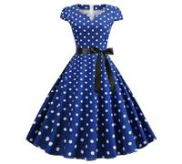 Robe d'été pour femme années 1950 rétro à manches courtes imprimé robe de soirée robe swing, bleu, L