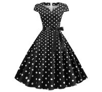 Robe d'été pour femme années 1950 rétro à manches courtes imprimé robe de soirée robe swing, Noir , XXL