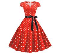 Robe d'été pour femme années 1950 rétro à manches courtes imprimé robe de soirée robe swing, rouge, L