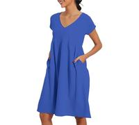 Robe d'été pour femme - Col rond - Décontractée et confortable - Manches courtes avec poches - Rayée - Midi - Plage bohème - Pull rouge - Vêtement de plage modeste - Épaules dénudées - Années 1930