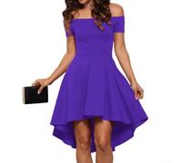 Robe d'été pour femme, couleur unie, épaules dénudées, avec manches courtes, mini robe ample avec large swing pour vacances, fête, quotidien, club, longueur régulière (XXL violet)