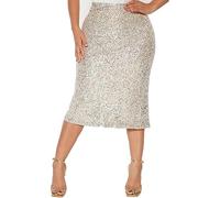 Robe d'été pour femme - Couleur unie - Paillettes - Taille haute - Jupe mi-longue - Robe longue pour femme, beige, L