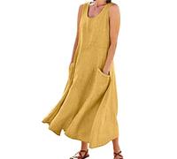 Robe d'été pour femme, courbée, sans manches, dos nu, robe élégante avec bretelles fines, robe décontractée, couleur unie, bohème, chic, douce et respirante, pour la maison, les loisirs, jaune, M