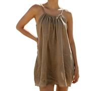 Robe d'été pour femme - Courte - Bretelles spaghetti - Robe de plage - Sans manches - Robe d'été décontractée - Élégante - Mini robe sexy - Robe chemisier - Dos nu - Robe de soirée respirante, O Café