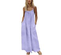 Robe d'été pour femme, dos nu, robe caraco 2026, sans manches, longue et décontractée, dos nu, bretelles spaghetti, cordon de serrage, robe de détente pour les vacances et la plage, violet, M