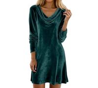 Robe d'été pour femme élégante en velours avec col en cascade et manches longues - pour les soirées et la vie quotidienne. Tissu confortable, extensible et doux., vert, XL