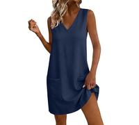 Robe d'été pour femme en coton et lin avec col en V, sans manches, robe longue décontractée, unie, coupe ample, confortable et respirante, mini robe pour la plage et les sorties de w nd avec