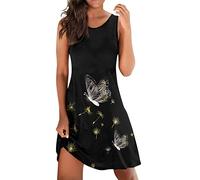 Robe d'été pour femme - En maille - Style bohème - Élégante - Courte - Avec impression papillon - Col en U - Manches longues - Sexy - Robe tunique décontractée - Pour adolescentes et filles, O jaune