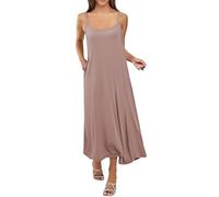 Robe d'été pour femme en modal de coton modal solide à bretelles spaghetti - Robe ample décontractée grande taille, kaki, 6XL