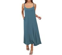 Robe d'été pour femme en modal de coton modal solide à bretelles spaghetti - Robe ample décontractée grande taille, bleu, 6XL