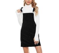 Robe d'été pour femme - En velours côtelé - Mini robe réglable - Robe à bretelles boutonnée - Avec poches - Élégante robe unie en velours côtelé - Robe d'hiver pour adolescente et fille, Noir , XXL