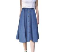 Robe d'été pour femme - Jupe en jean pour femme - Grande taille - Décontractée - Taille haute - Ligne A - Midi - Avec taille élastique - Pour l'école, BU1, M