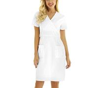 Robe d'été pour femme - Longueur genou - Manches courtes - Longueur genou - Robe en lin - Robe longue d'été - Robe chemise à manches courtes - Robe unie - Avec poches - Combinaison fine, Blanc., XL