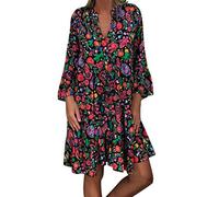 Robe d'été pour femme - Longueur genou - Style bohème - Manches 3/4 - Col en V - Robe de plage - Grande taille - Robe ample avec ouverture sur le devant - Maillot de bain - Robe midi