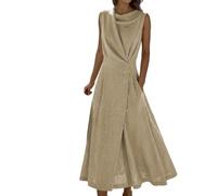 Robe d'été pour femme - Printemps - Couleur unie - Sans manches - Col en V - Fermeture éclair latérale - Doux - Mode - Longue - Col en V - Robe d'été élégante, O blanc., XS