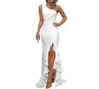 Robe d'été pour femme - Robe de soirée formelle froncée à une épaule - Robe fine noire pour femme, blanc, M