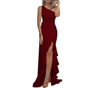 Robe d'été pour femme - Robe de soirée formelle froncée à une épaule - Robe fine noire pour femme, Rouge, L