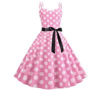 Robe d'été pour femme - Robe d'été à pois vintage des années 1950 - Dos nu - Robe de cocktail - Swing - Vintage - Hiver, Rose, L