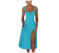 Robe d'été pour femme - Robe d'été avec col en V - Sans manches - Dos nu - Ligne A - Robe bandage, bleu, XXL