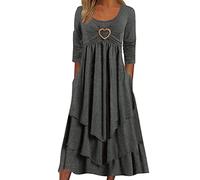 Robe d'été pour femme - Robe tunique ample - Manches longues - Col rond - Robe longue d'été - Robe de cocktail, gris foncé, L