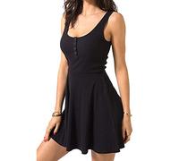 Robe d'été pour Femme Robes Plage Courte sans Manches Robe Moulante Boutonné A-Line avec col Rond Jupe Serrée avec Swing Robe Casual Mini Elégant Chic pour Soirée Cocktail Vacances