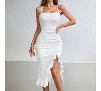 Robe d'été pour femmes avec bretelles spaghetti, garniture volantée décor ruffle élégante pour mariage L,M,S,XL,XS,XXL,XXS,XXXL,XXXXLUnicolore,Tout ImpriméTissu tissé