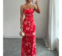 Robe d'été pour femmes, robe longue moulante avec imprimé tricoté, sans bretelles et dos nu, taille ajourée L,M,S,XLTout ImpriméÉtoffe